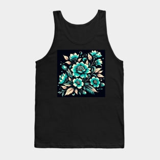Turquoise Floral Illustration Tank Top